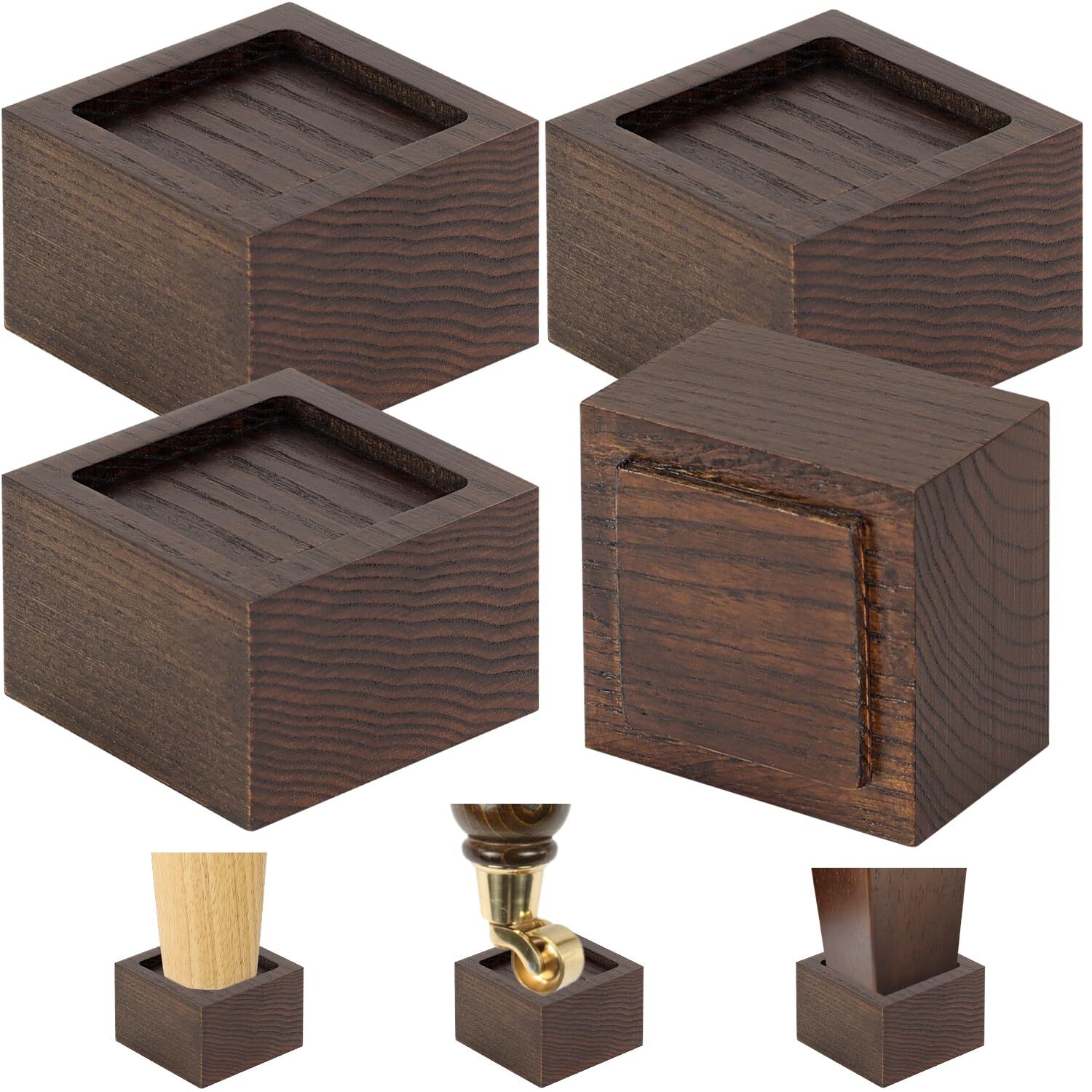 Bed Risers (Set of 4) Furniture Risers Lifts Height 2", Oak Solid Wood Risers...