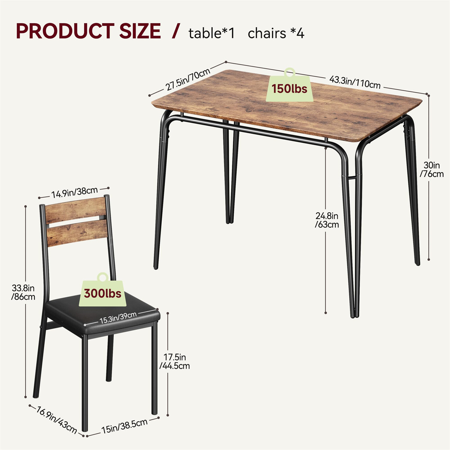 ⭐☑️Dining Table 5 Piece Kitchen & Dining Room Sets for Small Space Table and Ch