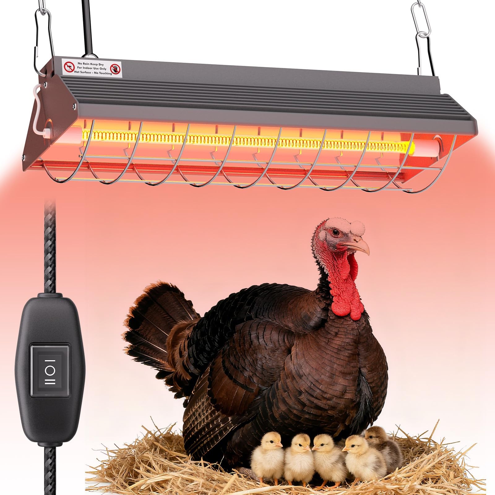 Large Heat Lamp for Chickens, 300W Carbon Fiber Heater for Chick Brooder - Ad...