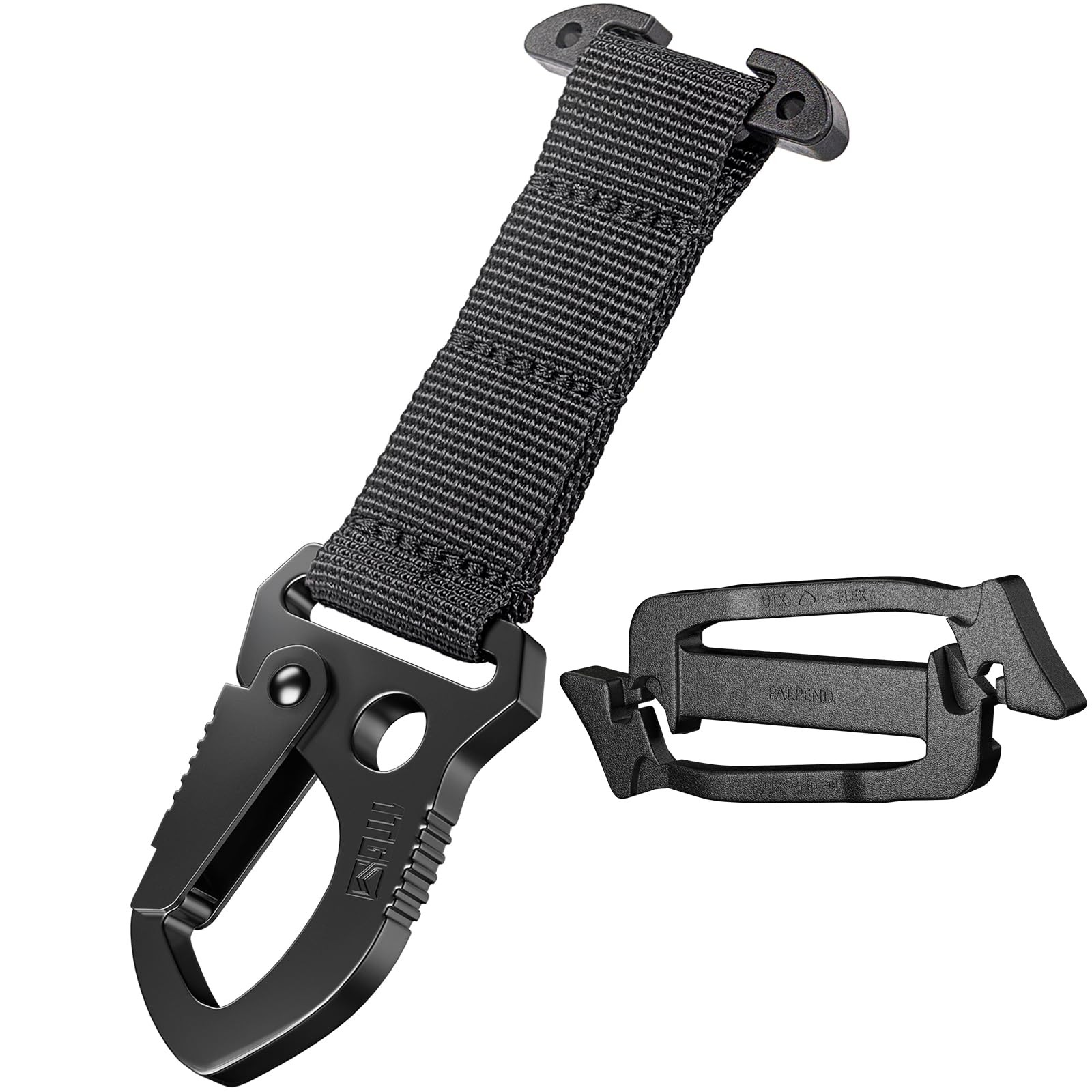 Tactical MOLLE Clip with Quick-Release Metal Hook & Nylon Webbing Black