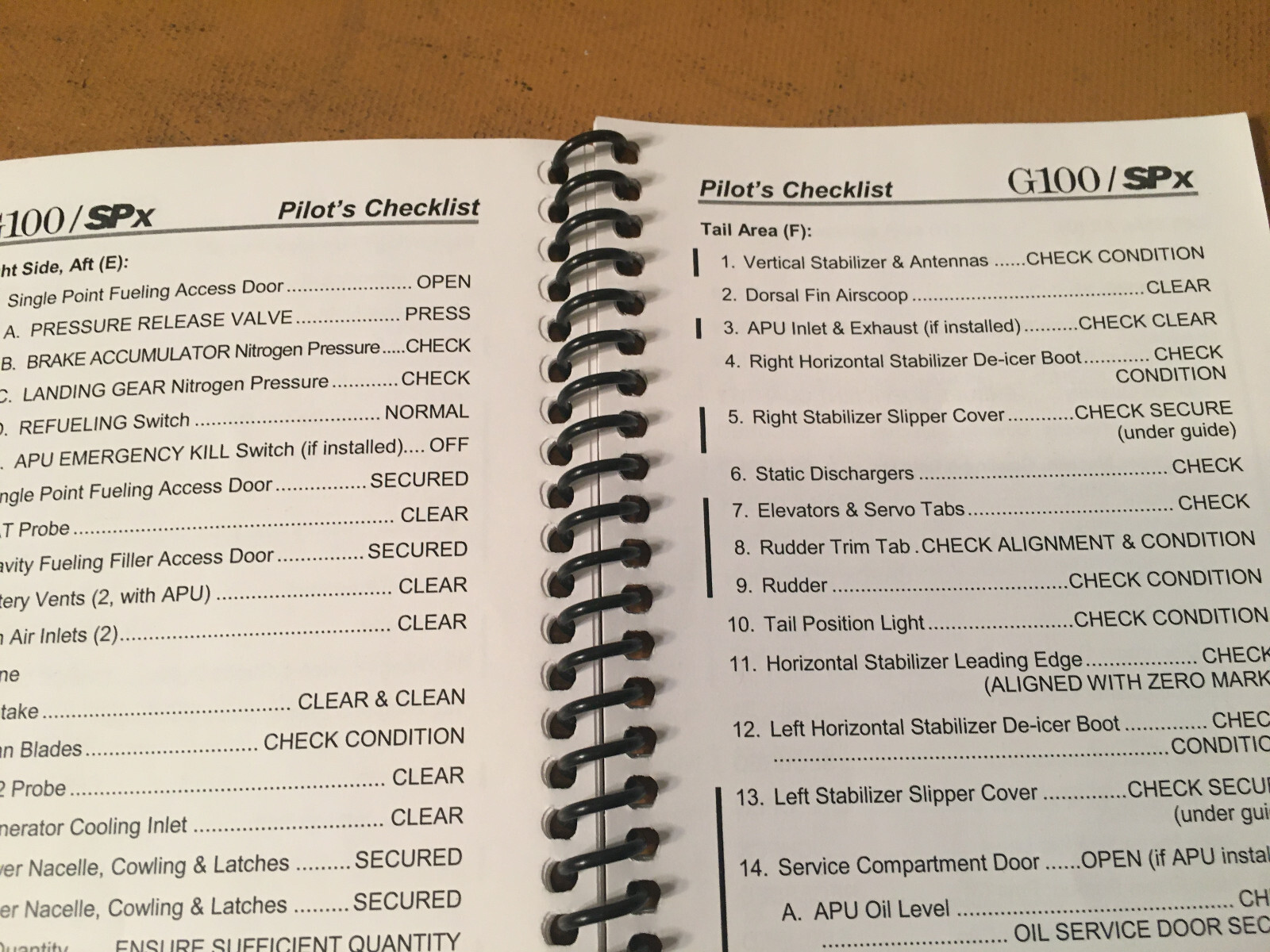 Gulfstream G100/SPx Pilot's Checklist