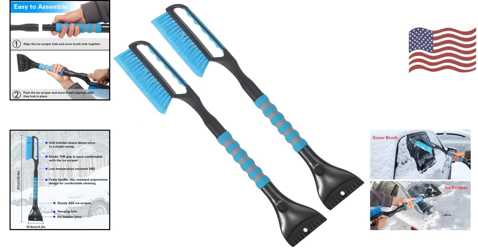 Ergonomic 26.4" Ice Scraper & Snow Brush for Vehicles - Winter Essentials