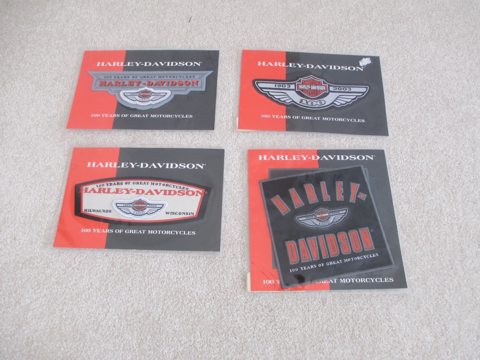 SET Of 4 Harley Davidson 100th Anniversary Patch Wings 2003 Large Logo 100 years