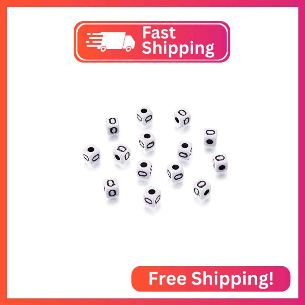 KISSITTY 240pcs Opaque Acrylic Letter Q Cube Beads Bulk White Plastic Initial Al