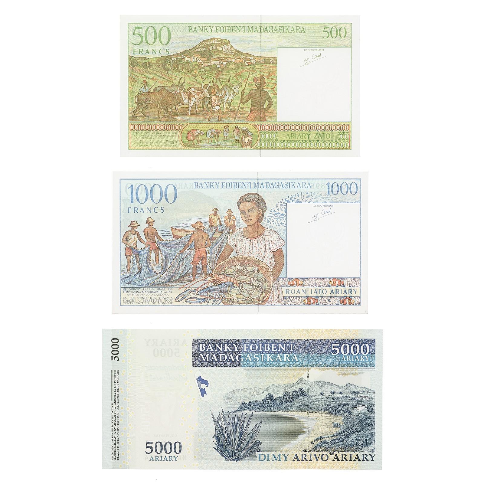 Lot of 3 diff. Madagascar Banknotes AU-UNC.