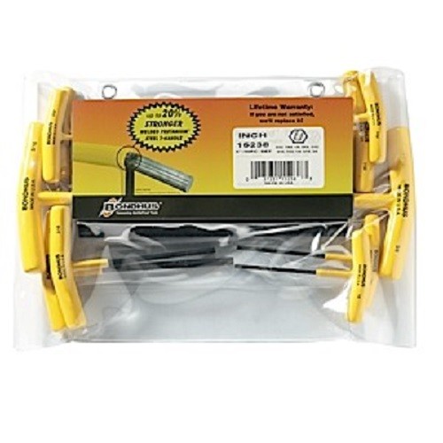 Bondhus 15238 - Set 10 Hex T-Handles 6" Length 3/32-3/8" - 1EA