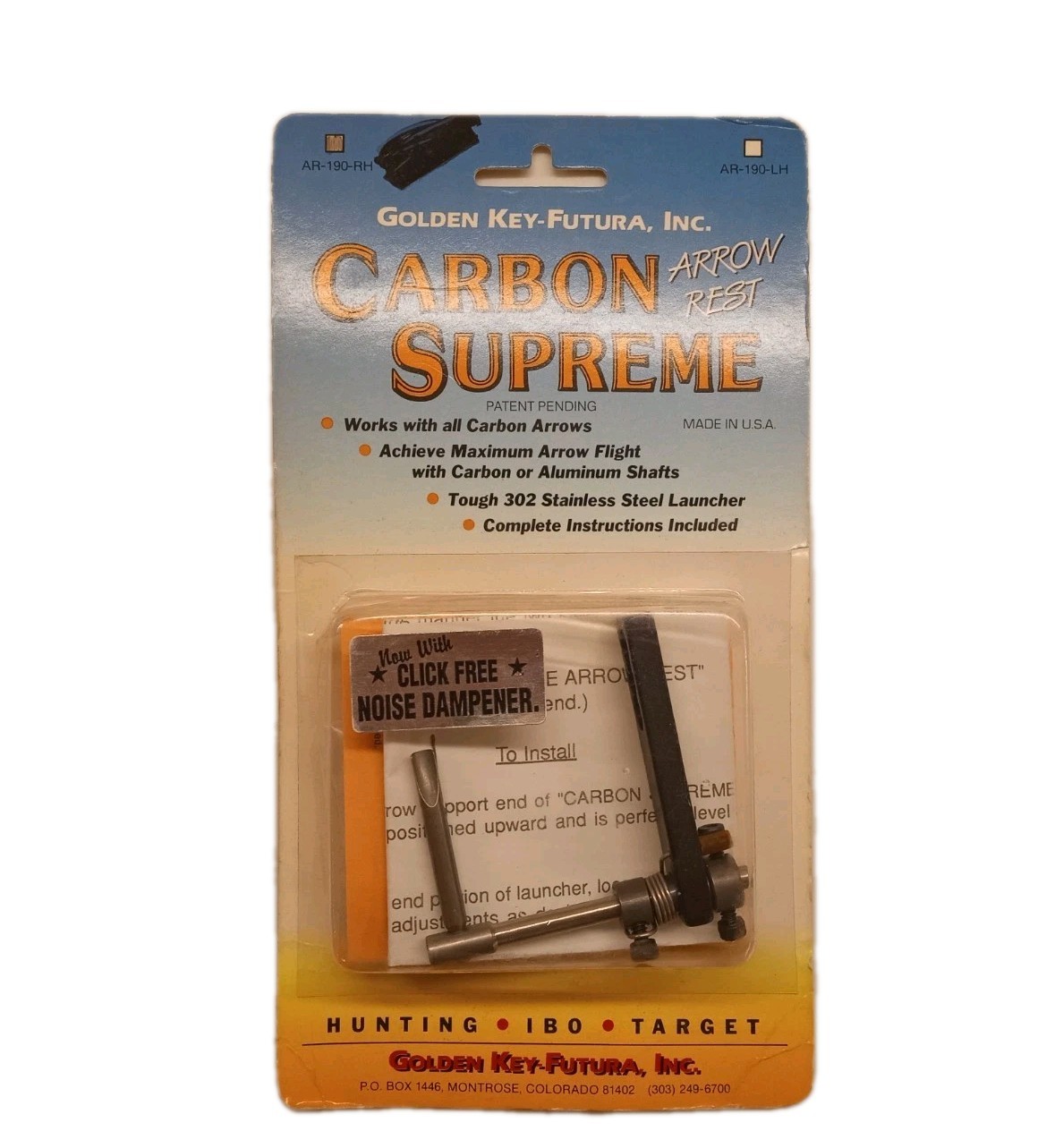 Golden Key Futura Carbon Supreme Arrow Rest  AR-190-RH Right Hand NOS