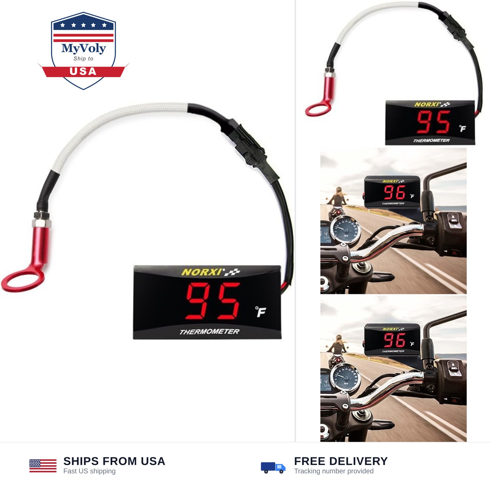 Motorcycle Engine Temperature Meter Fahrenheit, Over-Temperature Alert, Engin...