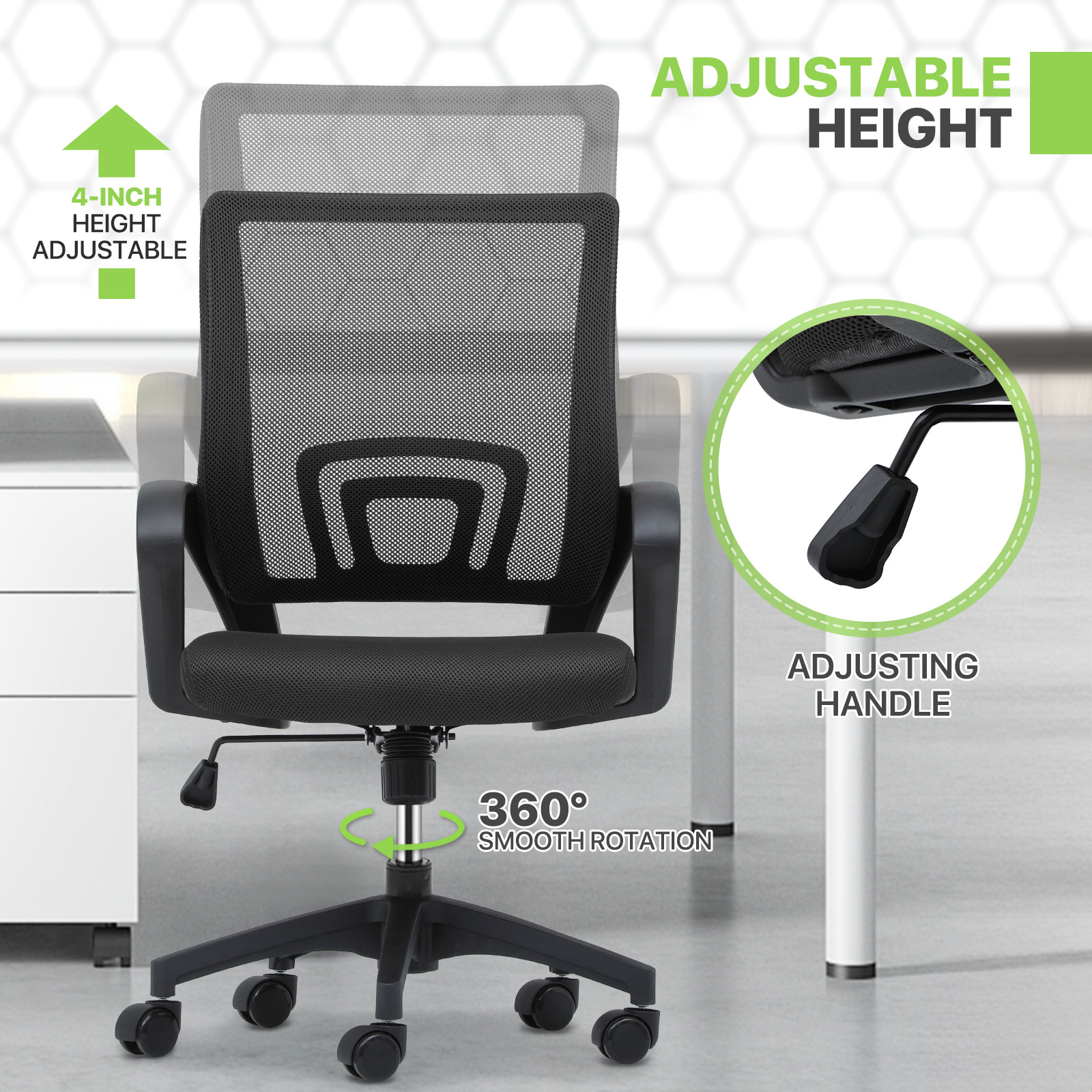 Rolling Computer Chair[PURE BLACK]Breathable Mesh Meeting Room Home Office Seat