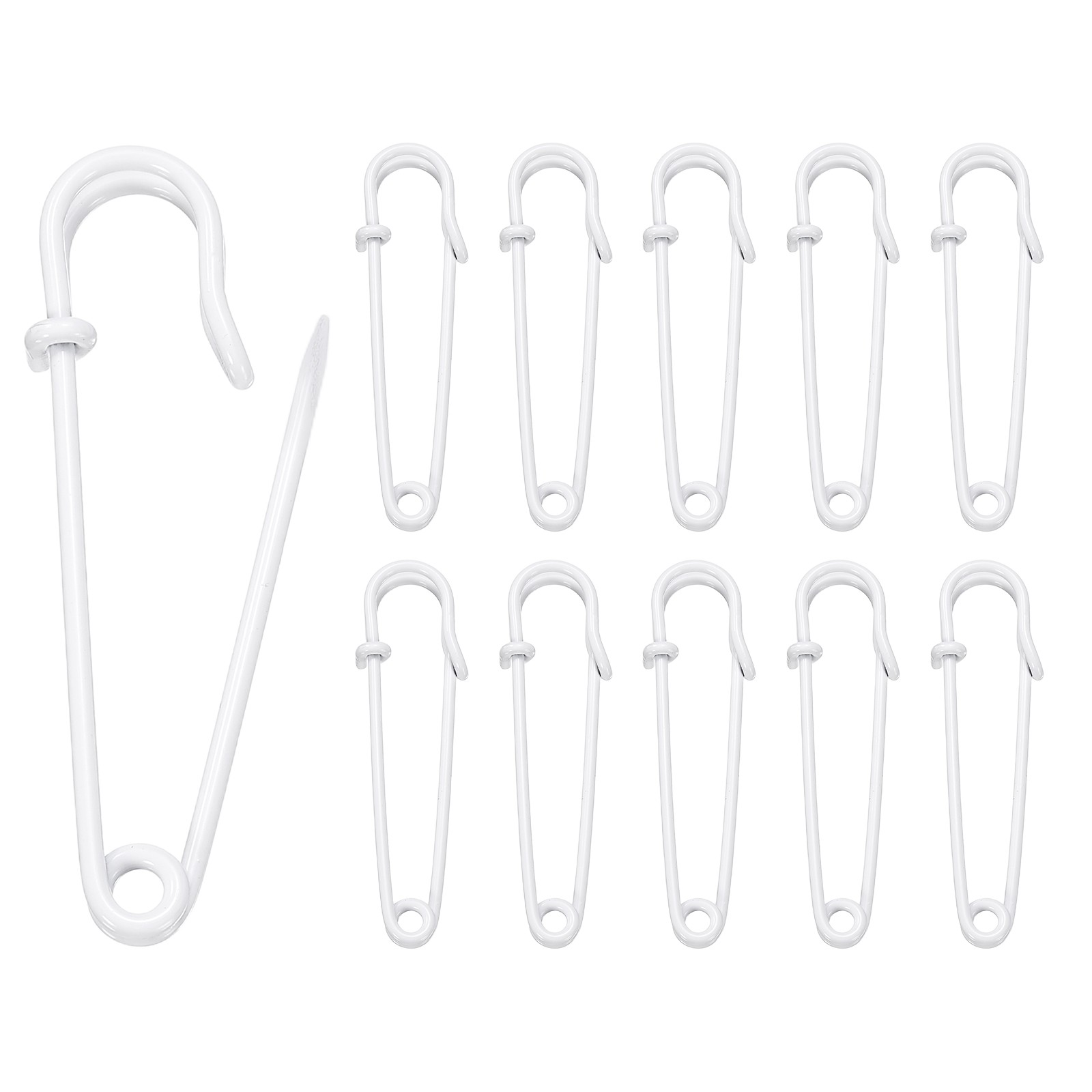 20pcs Safety Pins 50mm Baked Paint Large Safety Pin for Clothes, White