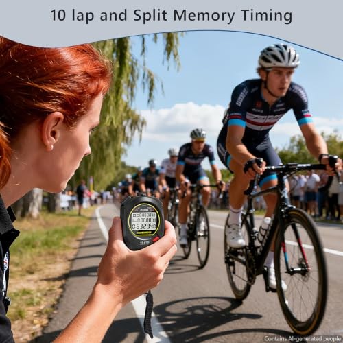 Stopwatch Timer Multi Splits/Laps Digital Stop-Watch for 10 splits/laps Black