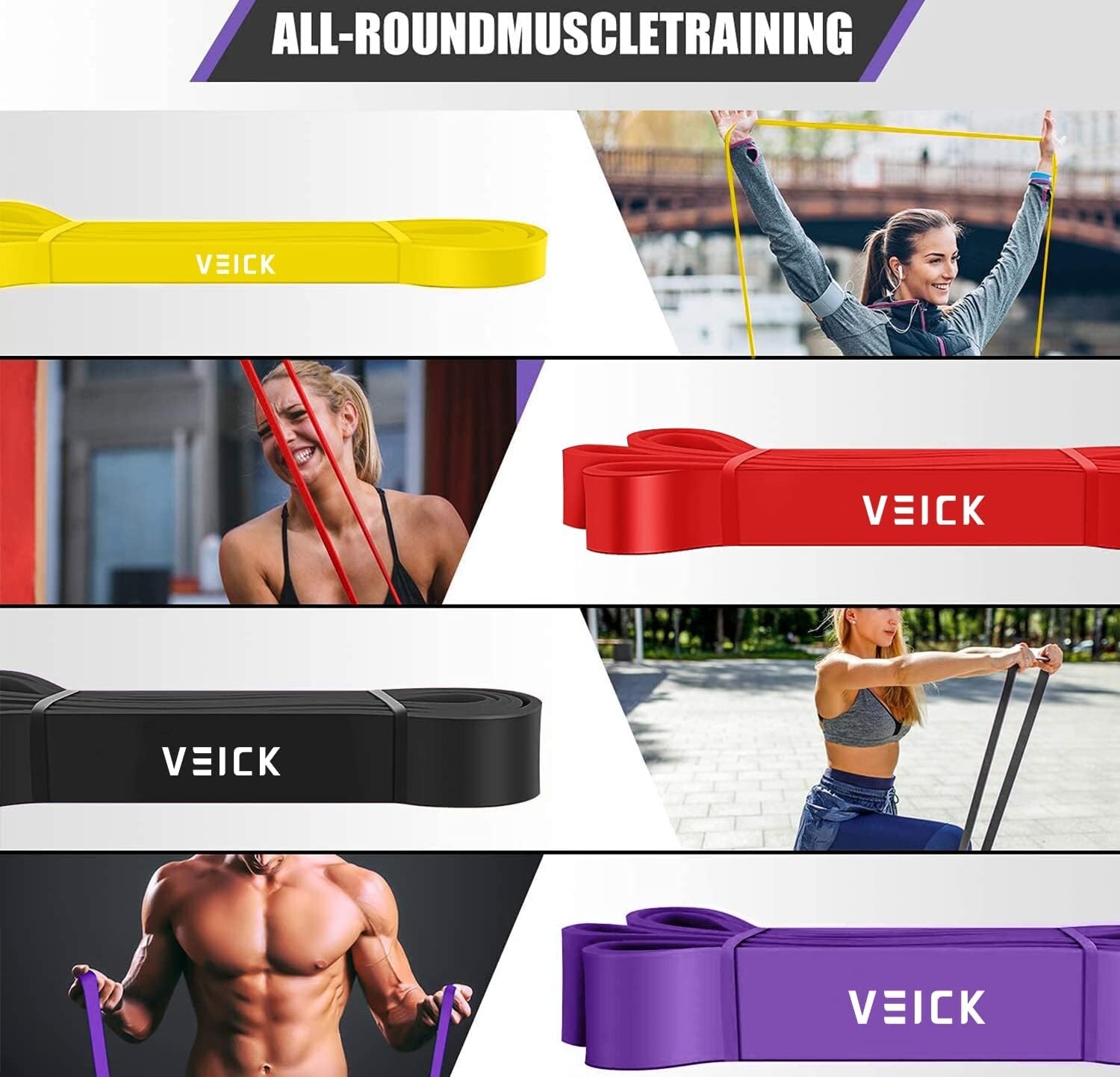 "VEICK Resistance Bands Set 4 Levels Durable Exercise Stretching and Training "