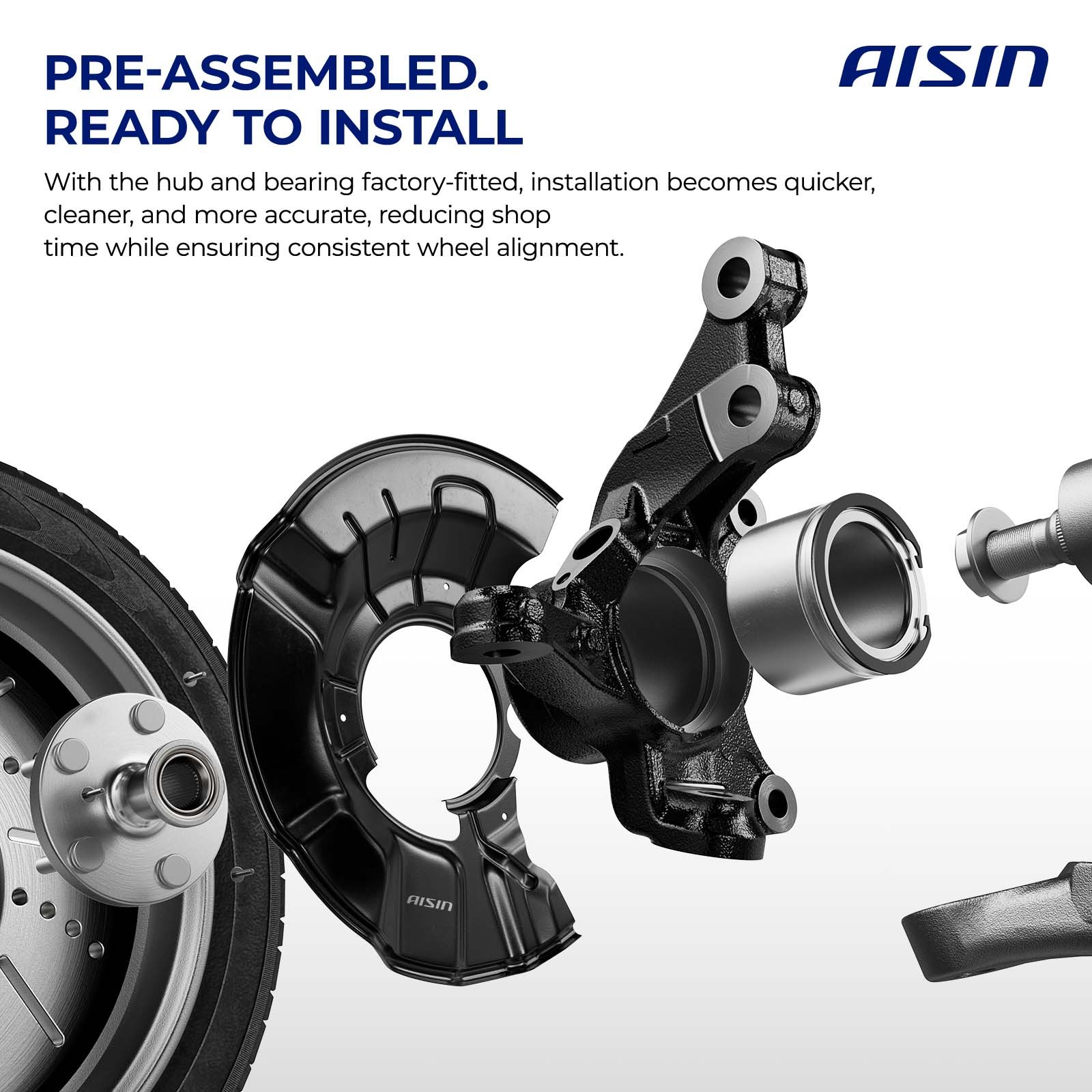 AISIN Front Left Steering Knuckle Assembly for Nissan Versa Kicks 2018-2024