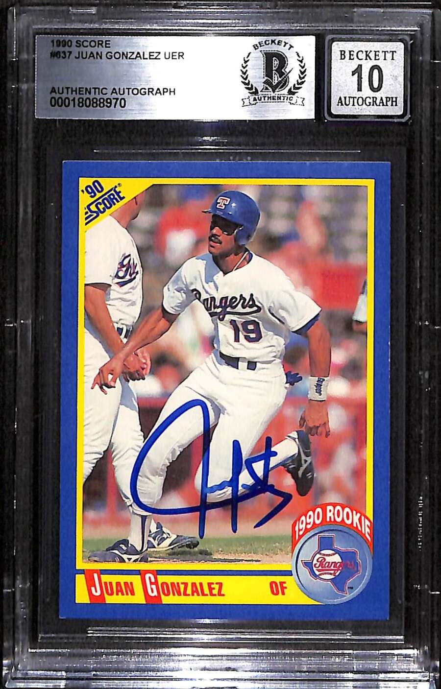 1990 Score 637 Juan Gonzalez RC BAS Auto 10 Autograph BGS Authentic C99211