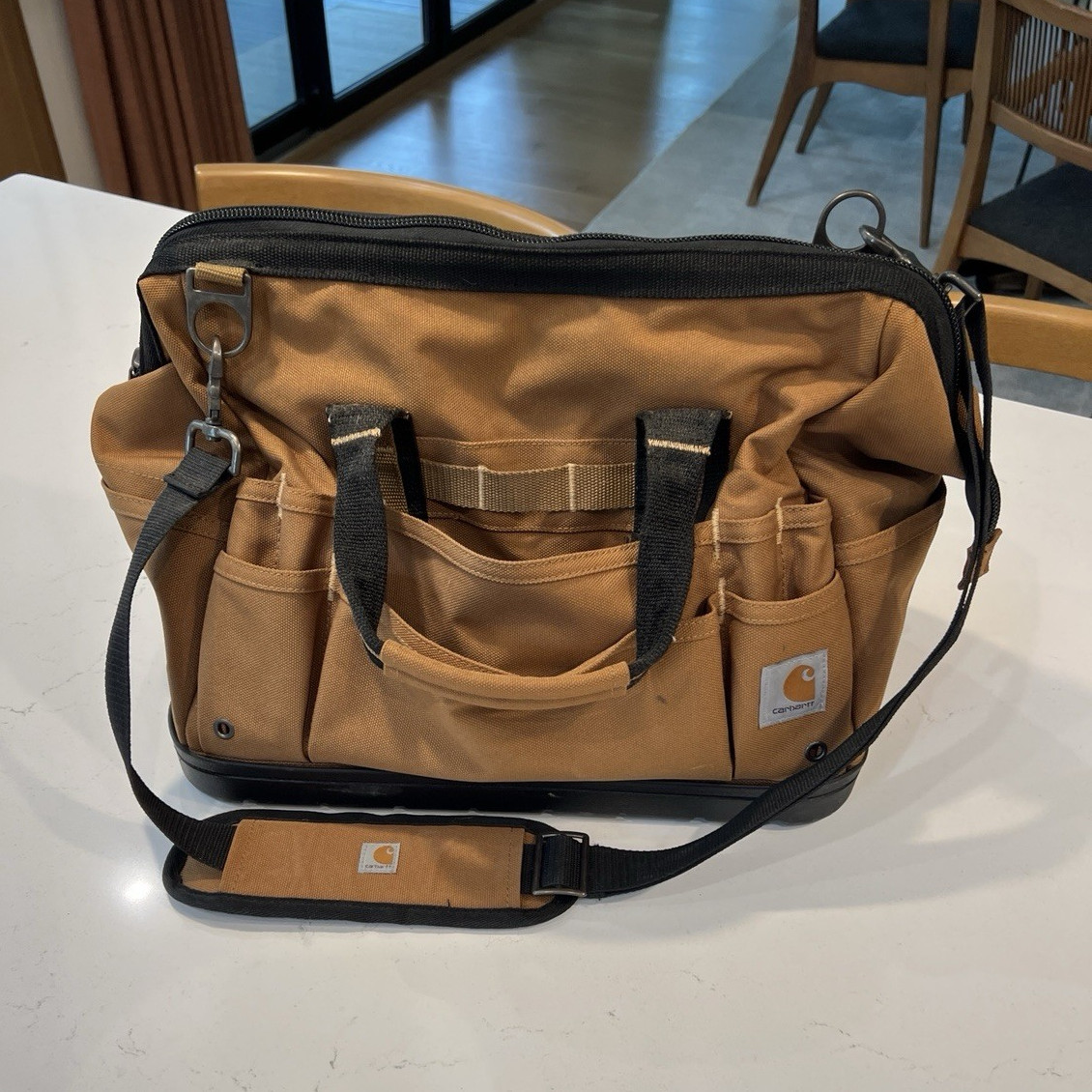 Carhartt Legacy Tool Bag 14in Medium Canvas, Shoulder Strap, Pockets, Brown