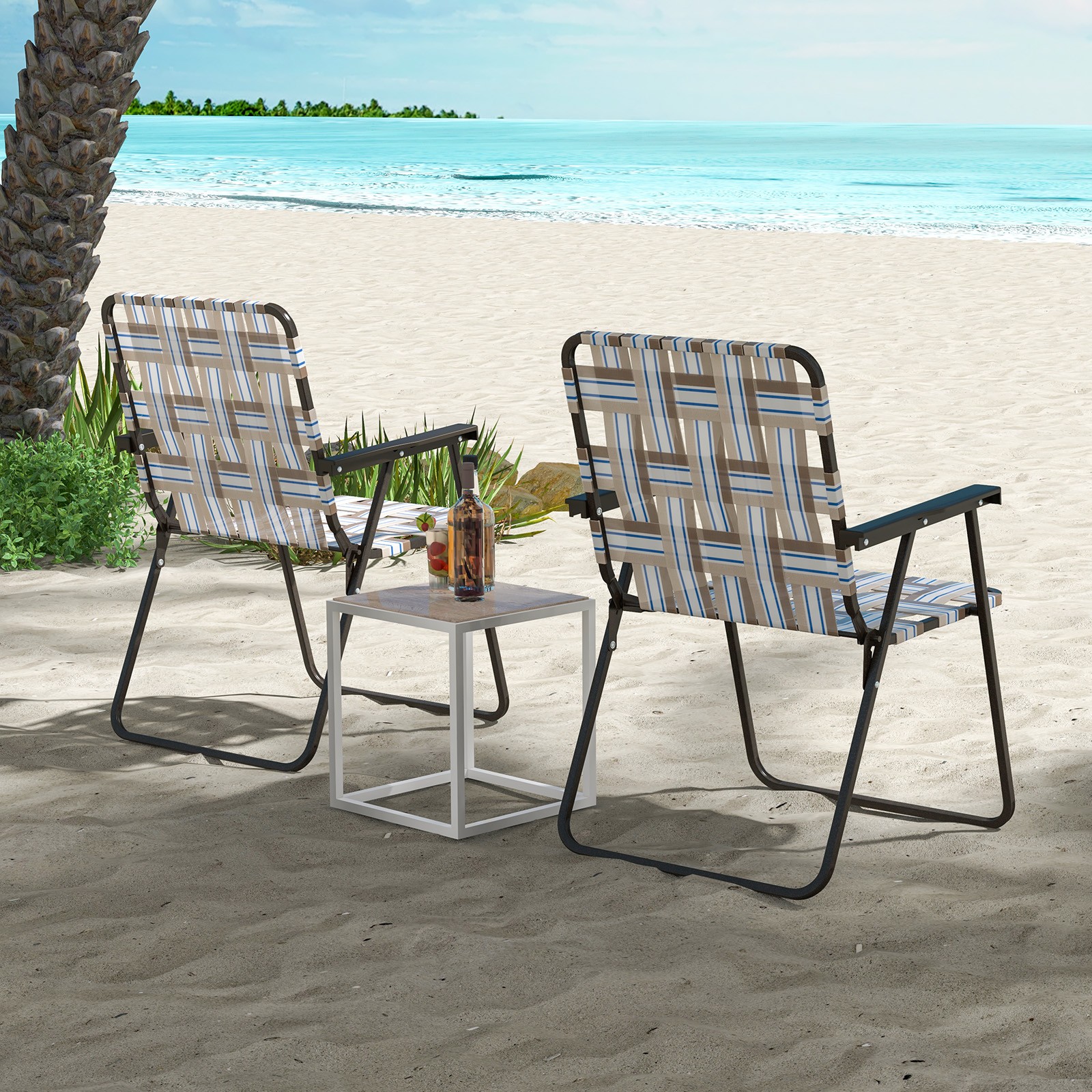 Portable Sand Chair Set of 4 w/Elegant Weaving Design U-shaped Base for Backyard