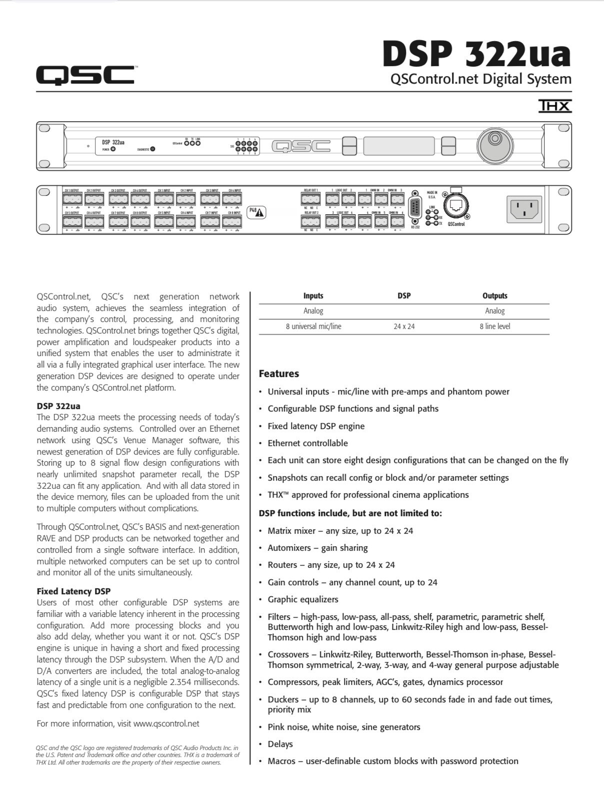 QSC-DSP 322UA--8in/8out-Processor-Active Crossover/Processor/Management
