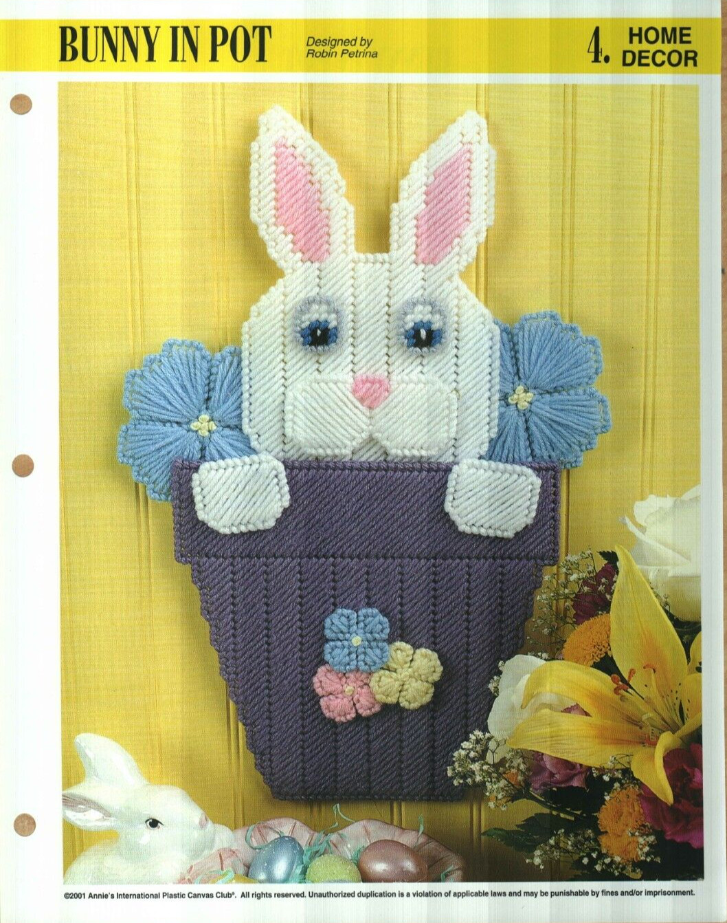 NEW BUNNY IN POT SPRING HOME DECOR ANNIE'S PLASTIC CANVAS PATTERN INSTRUCTIONS