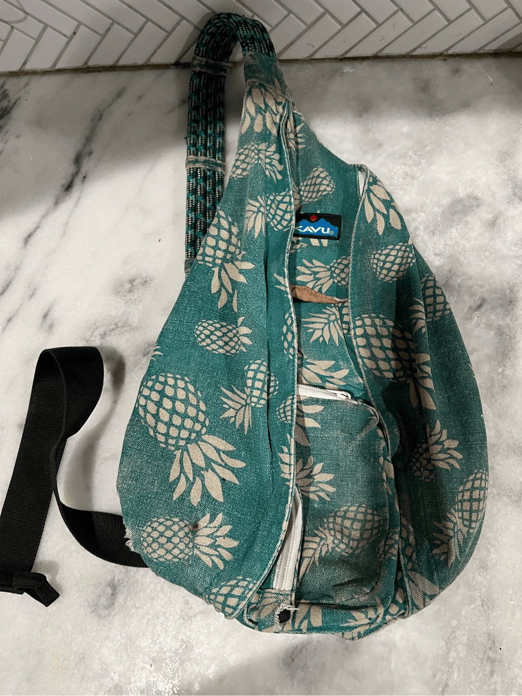 Kavu Rope Sling Bag-Teal Blue with Pineapple Print
