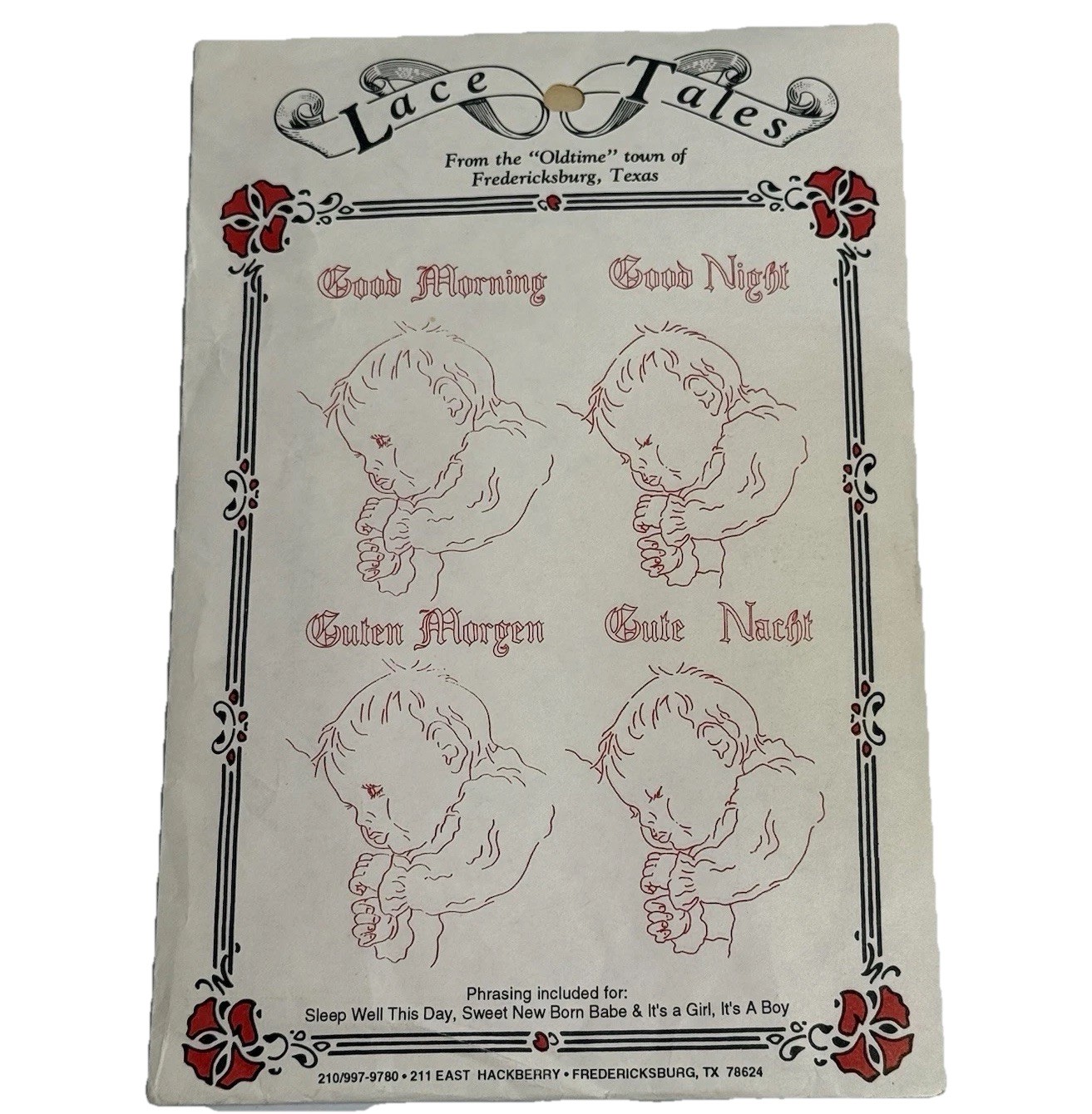Lace Tales Iron-on Embroidery Transfer “Commemorating the Birth of a Child” VTG