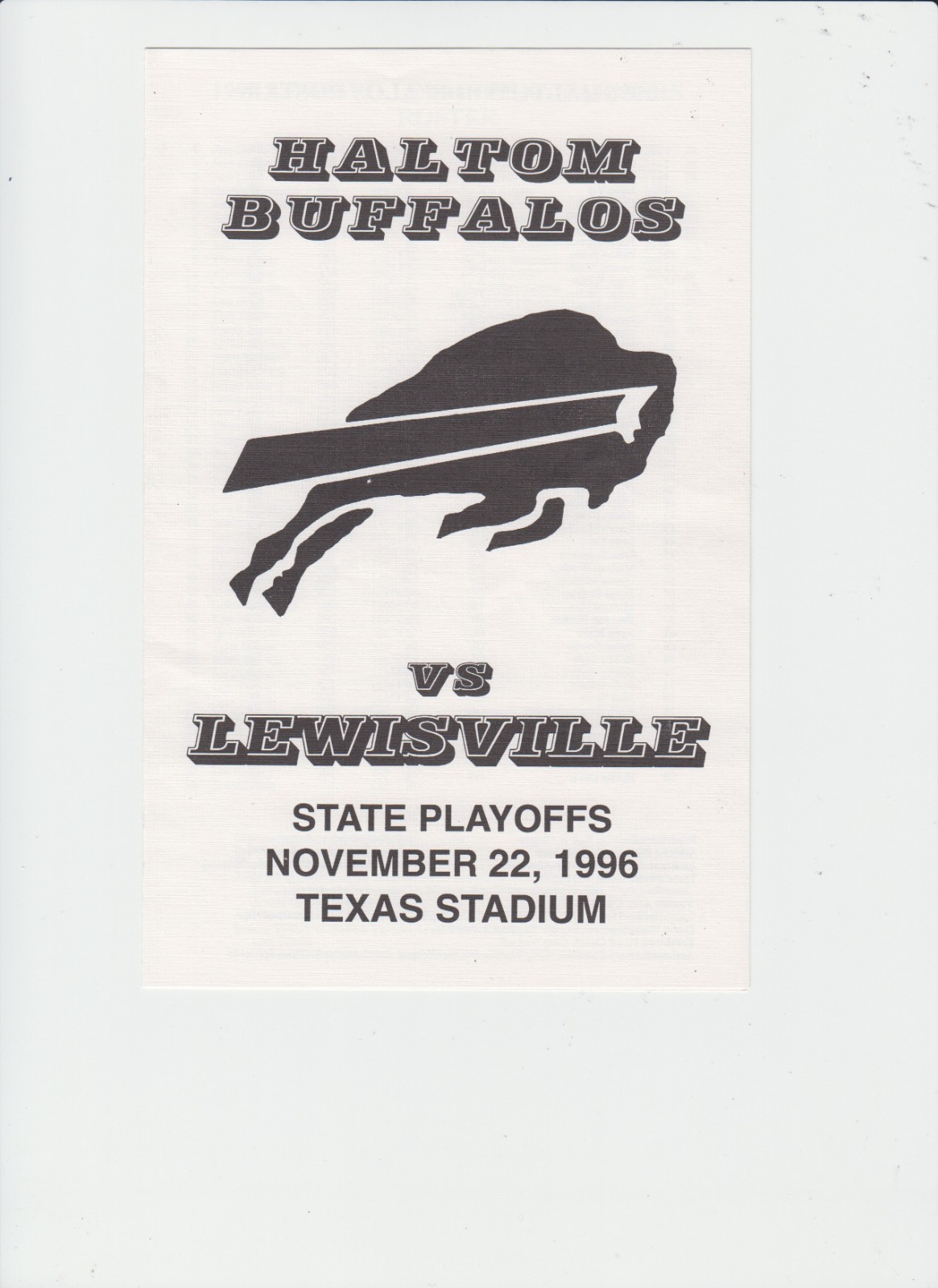 1996 TEXAS 5A REGIONAL PLAYOFF FOOTBALL  program  HALTOM vs LEWISVILLE