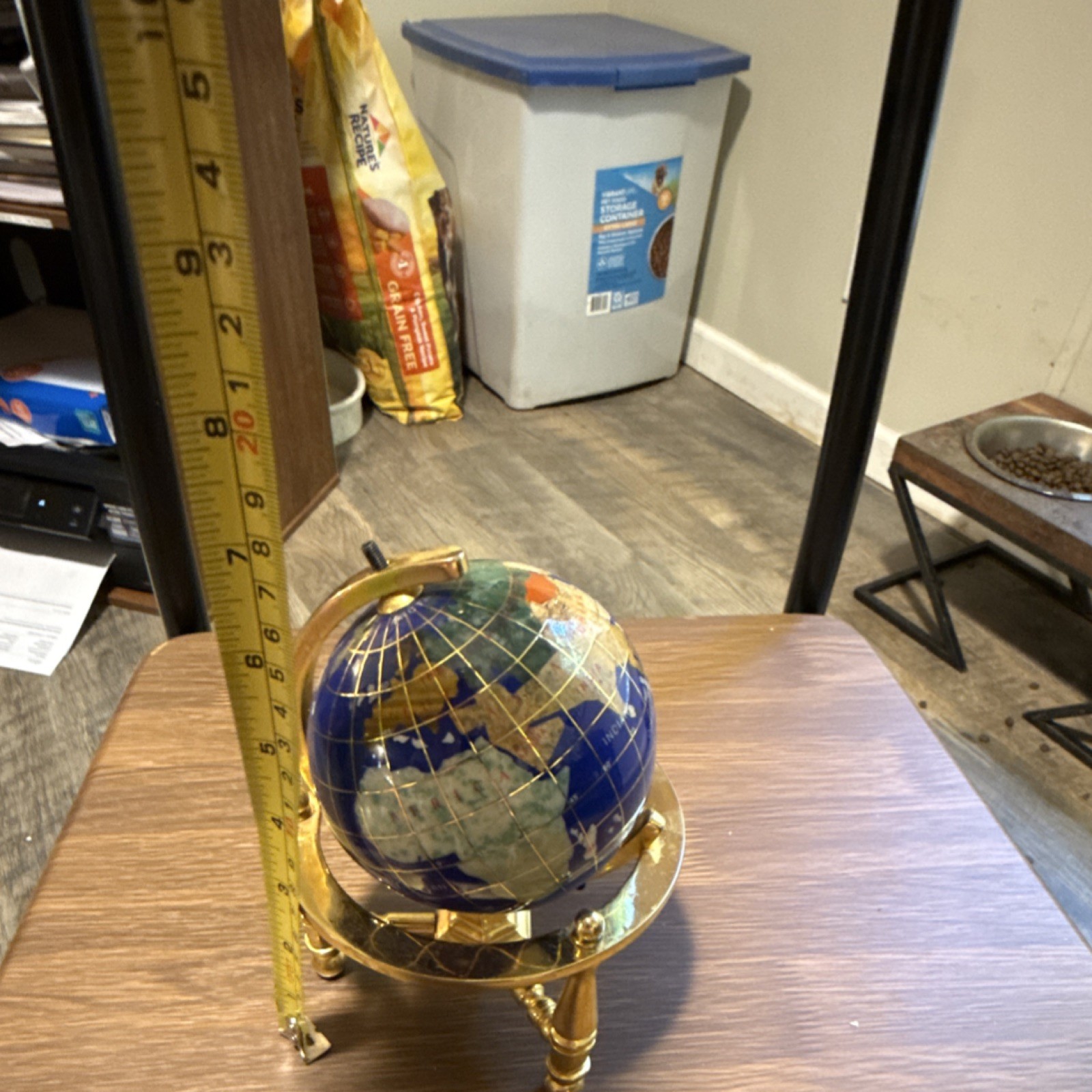 Globe Small Blue Gemstone Tabletop Rotating Brass Stand 8in Decorative Globe