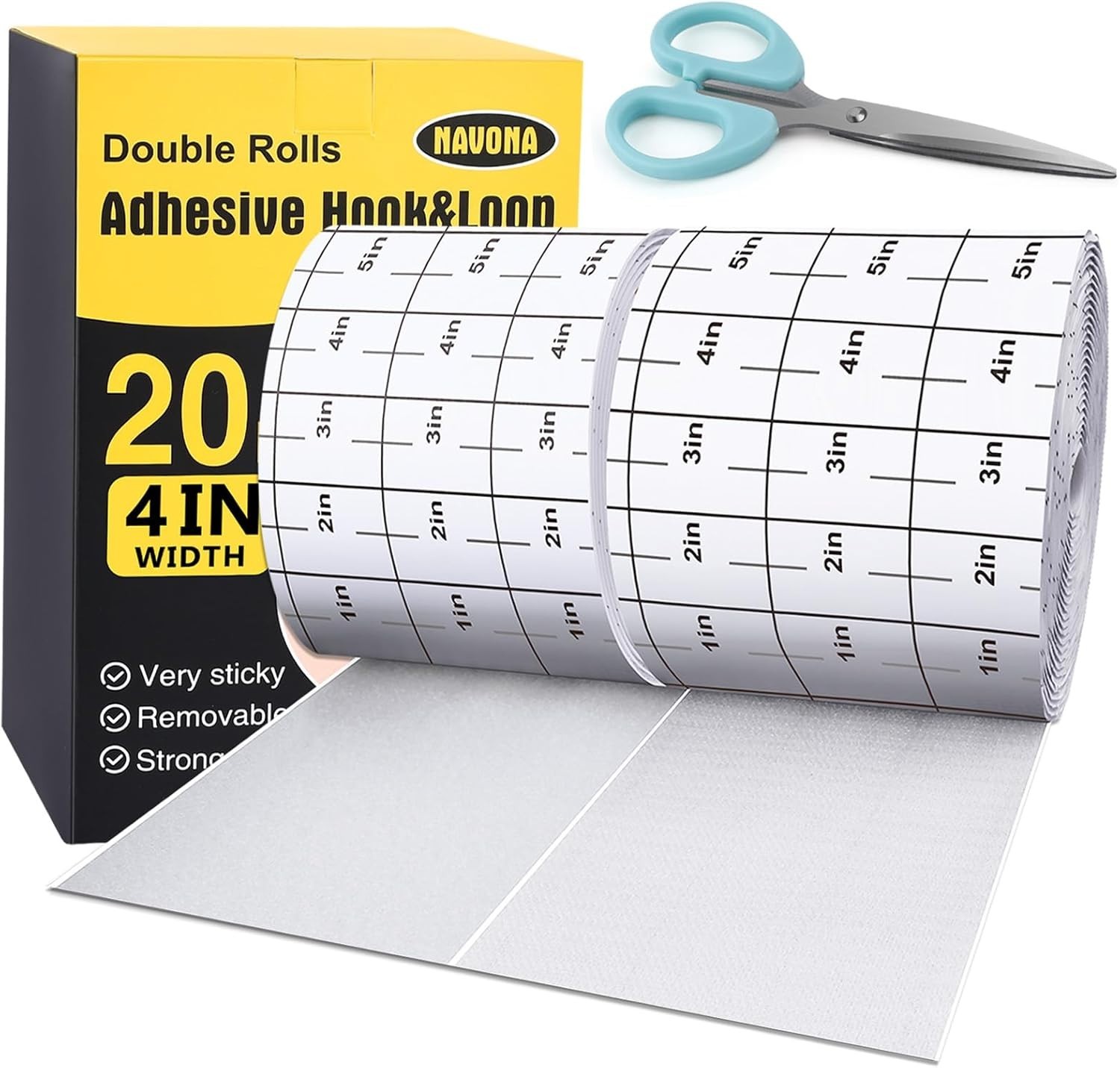 Multi-Use Hook and Loop Strip Rolls - 4in x 20ft, White