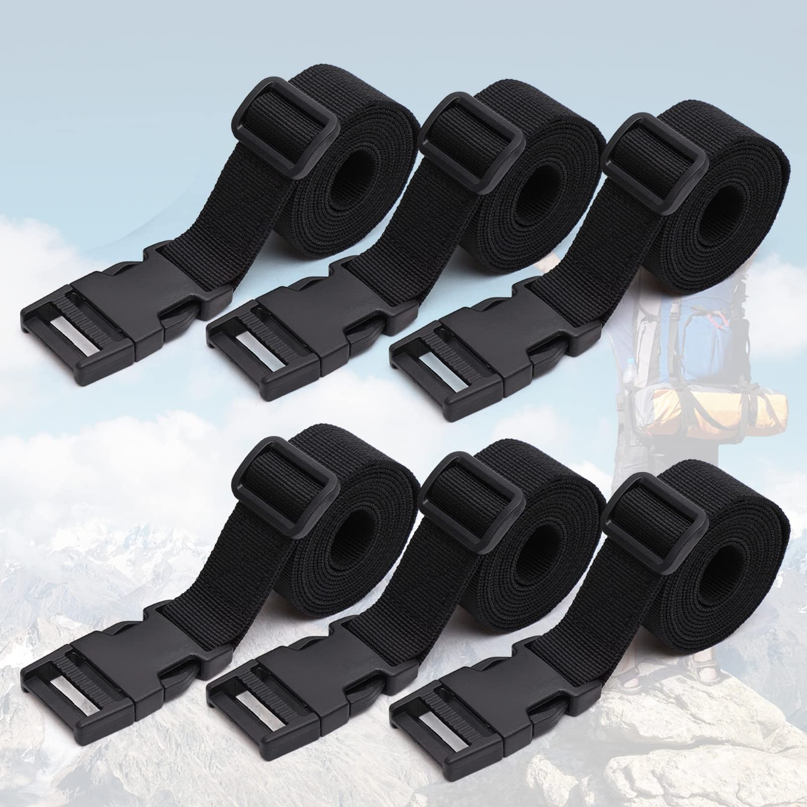 6 Pack Nylon Tie Down Straps 1" x 60" Lashing 1"x60", 1"x60" black 6pcs