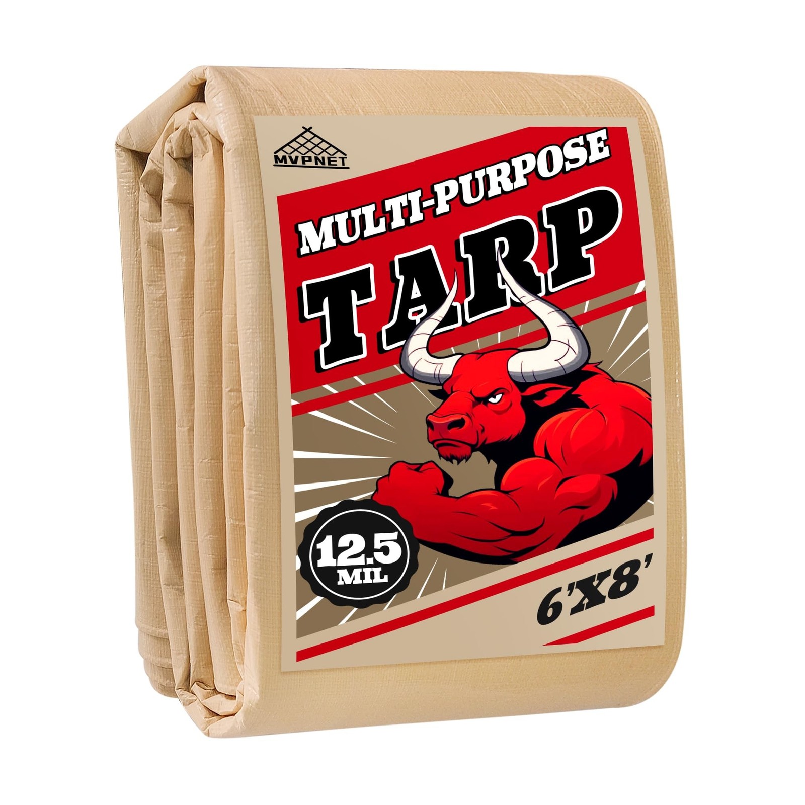Tarp 6x8 Heavy Duty Waterproof Beige Tarp 12.5mil,Durable,Multipurpose, Weath...