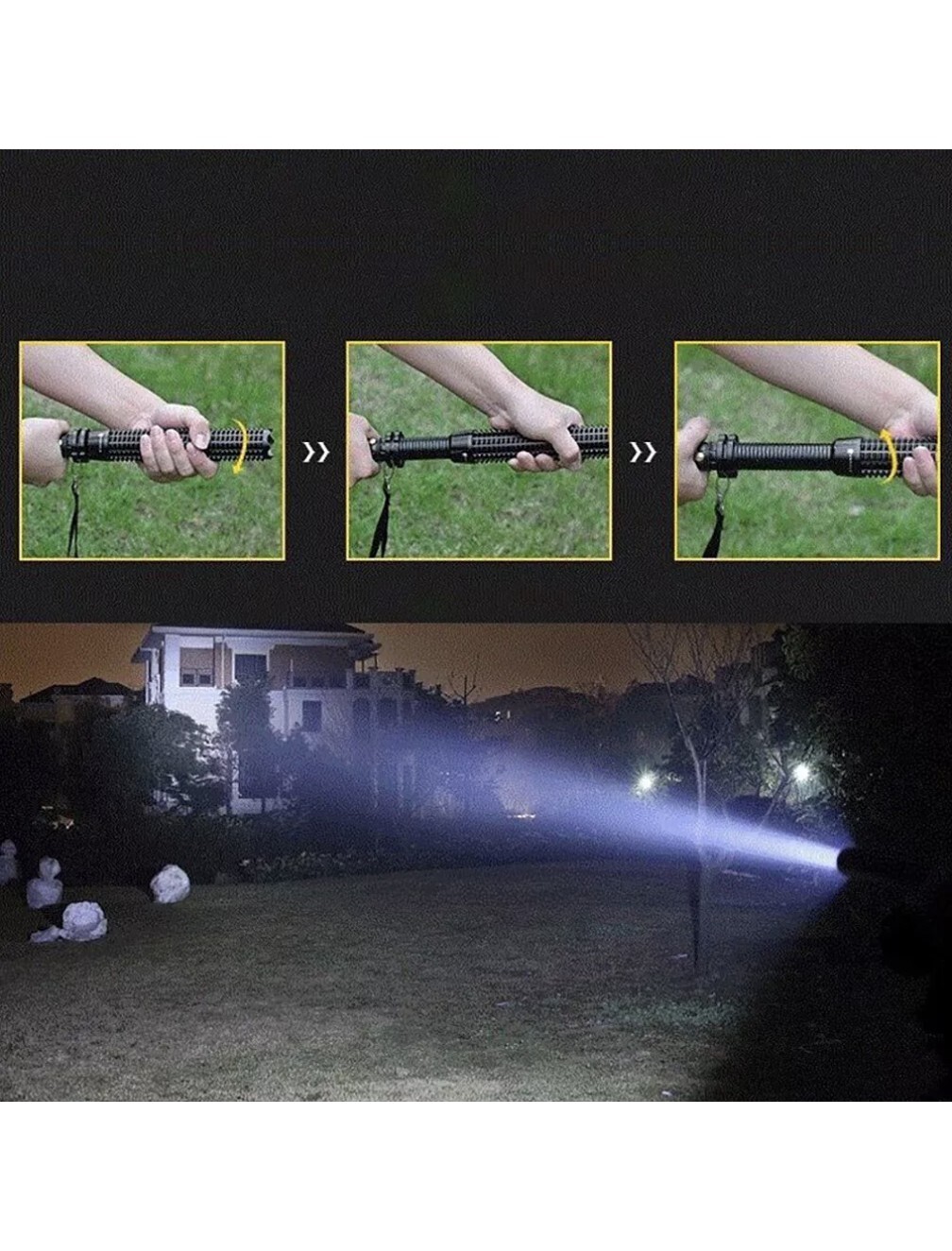 Flashlight Rechargeable Zoom Security Tactical Torch Camping Lamp