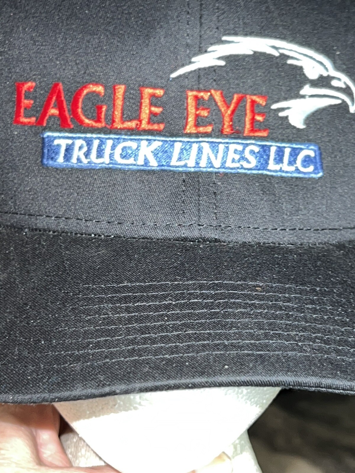 Trucker Hat Black Fabric Gray Mesh Eagle Eye Trucking Lines LLC snapback EUC Adj