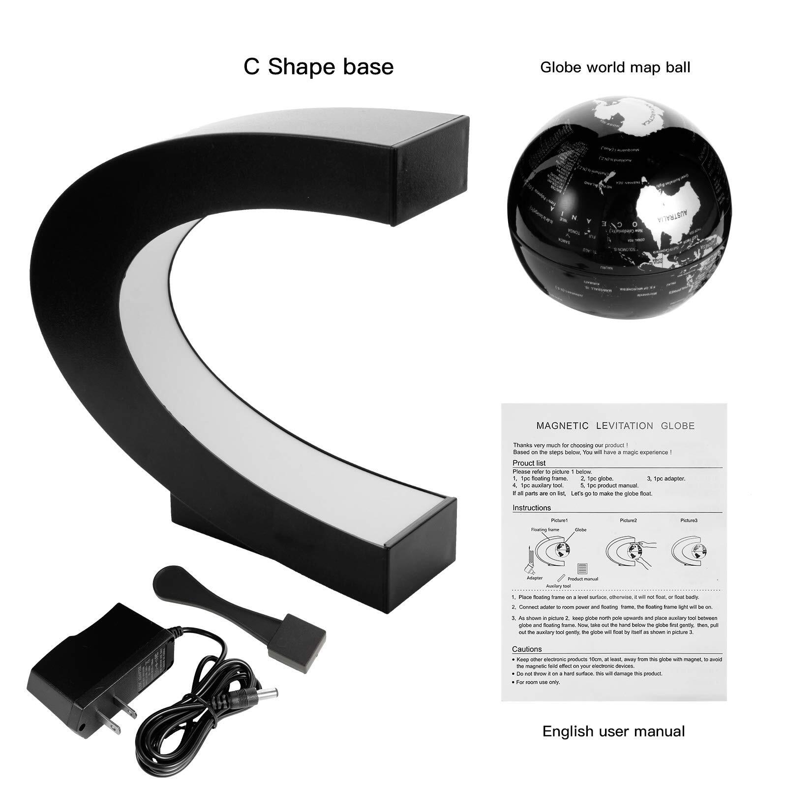 Magnetic Levitation Floating World Map Globe with C Shape Base, Floating Glob...