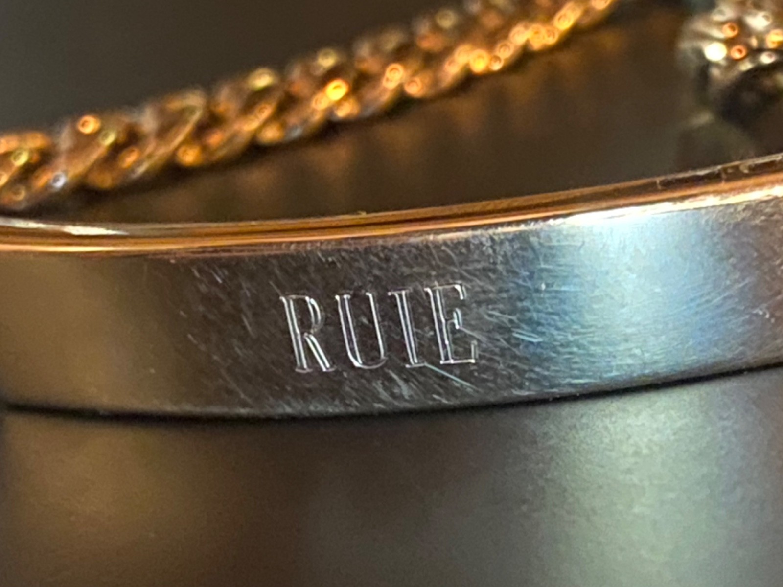 VTG Speidel Rhodium Electroplated ID Bracelet Engraved “RULE”  Chunky Cube Link