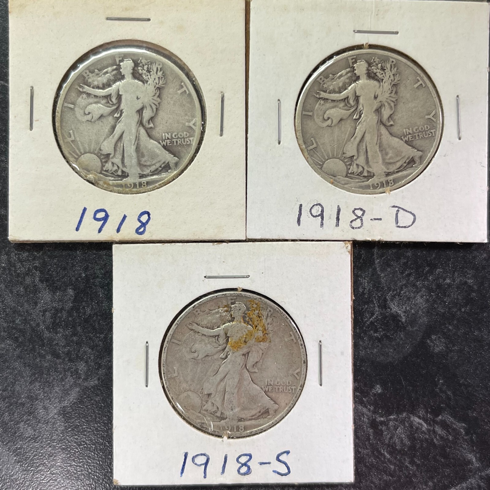 1918 UNITED STATES WALKING LIBERTY HALF DOLLAR SET P D & S MINTS 50C KM# 142