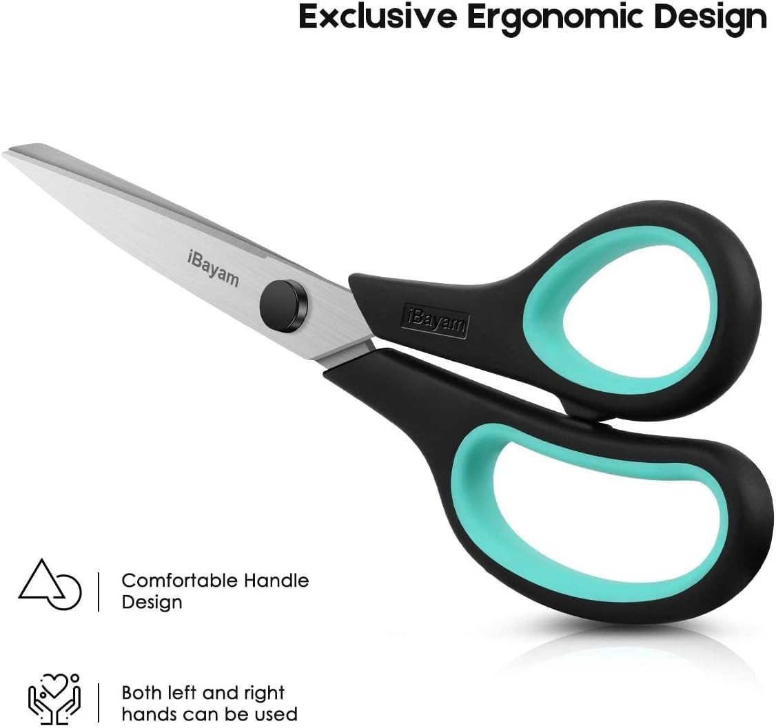 3-Pack 8" Heavy Duty Scissors with Ultra Sharp Blades and Comfort Grip Handle...