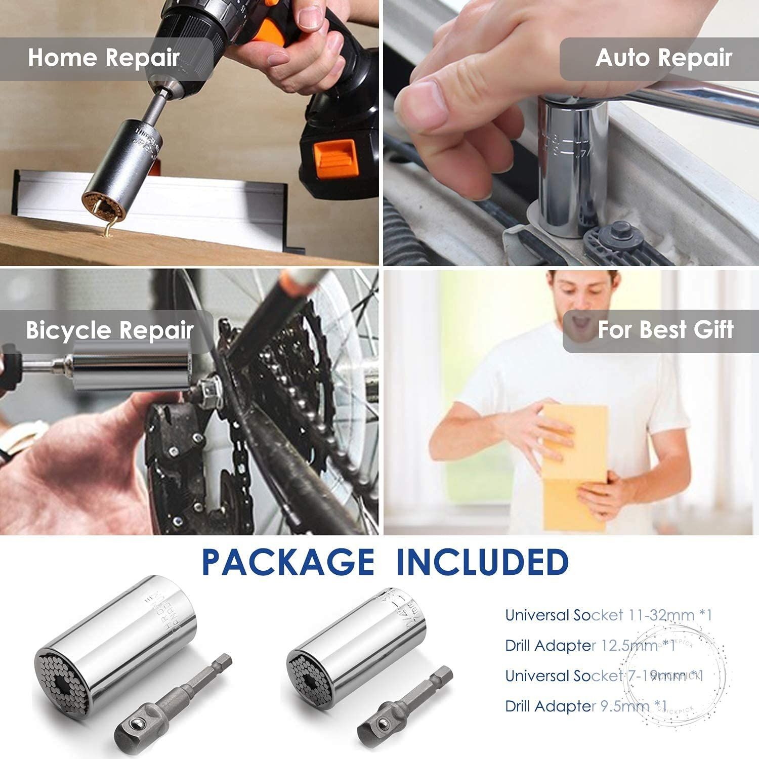 Universal Socket Set (11-32mm 7-19mm) Super Socket for Unscrew Any Bolt Multi-Fu