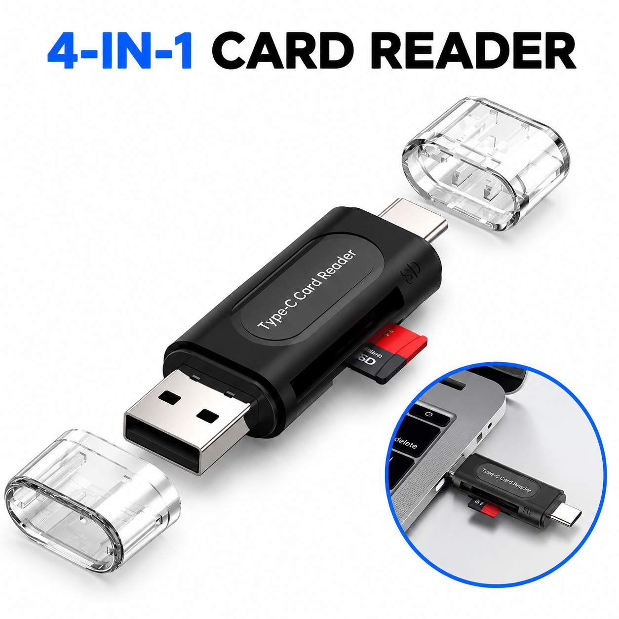 4 in 1 USB Type C SD TF Card Reader USB 2.0 Memory Card Adapter for Laptop PC