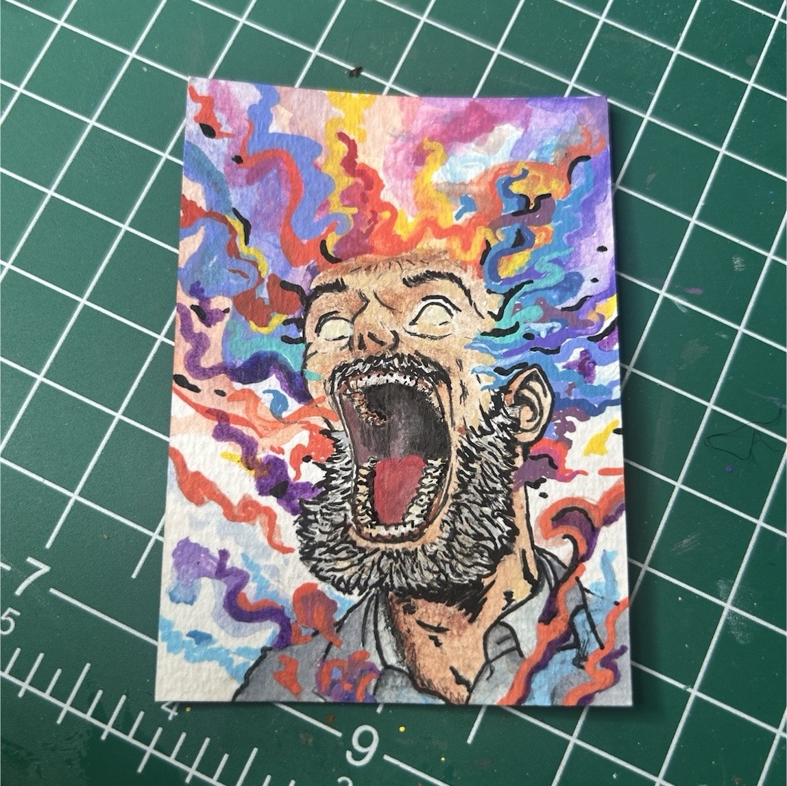 ACEO Print Mini Art Card by Artbybranford Expressionist Screaming Man Drawing
