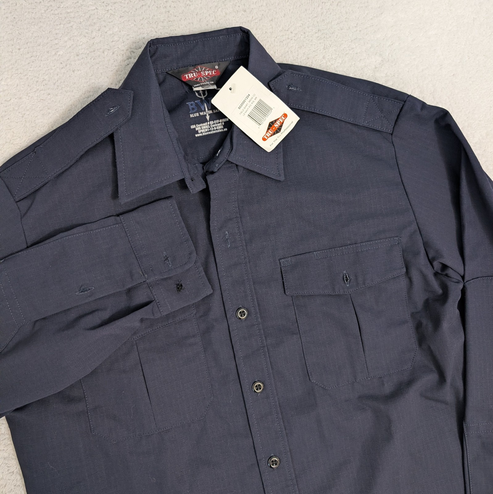 NWT Tru-Spec Tactical Dress Shirt L/S Navy Blue Large 1015005 Need Buttons