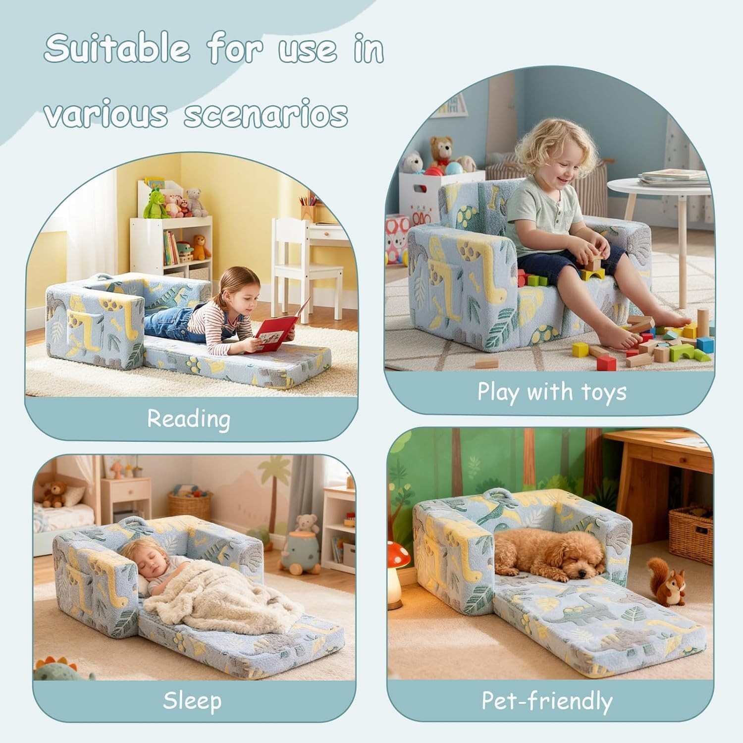 Kids Sofa, 2-in-1 Kid Sofa, Convertible Children Couch to Lounger, Flip Out K...