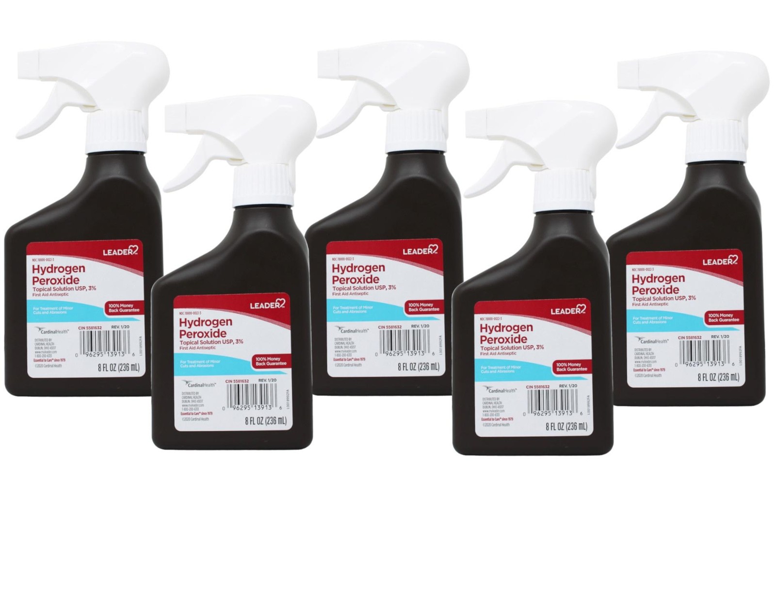 Leader Hydrogen Peroxide 3% Antiseptic Spray, 8 fl oz - 5 Pack