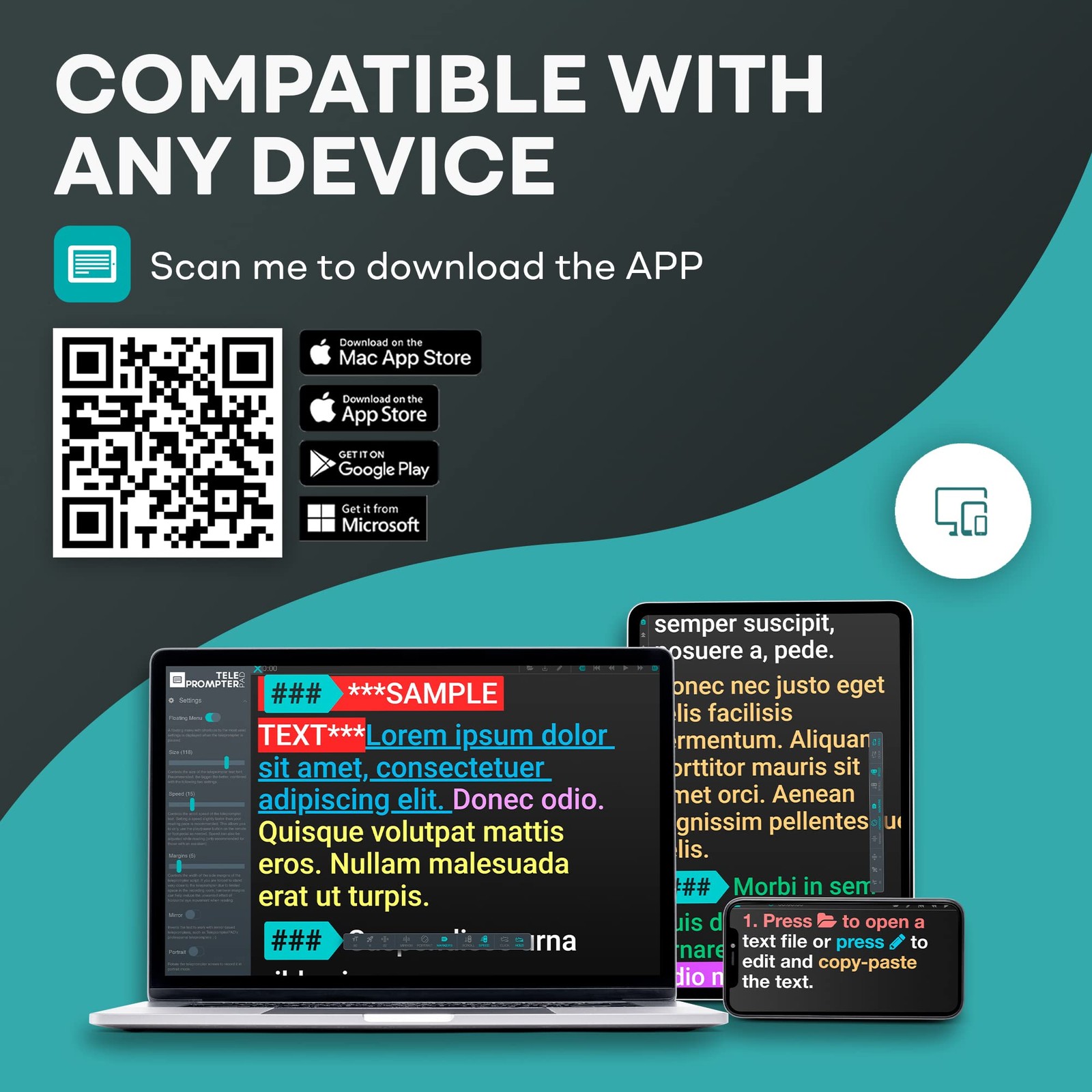Bluetooth Remote Control for Teleprompter, Includes Teleprompter APP for Appl...