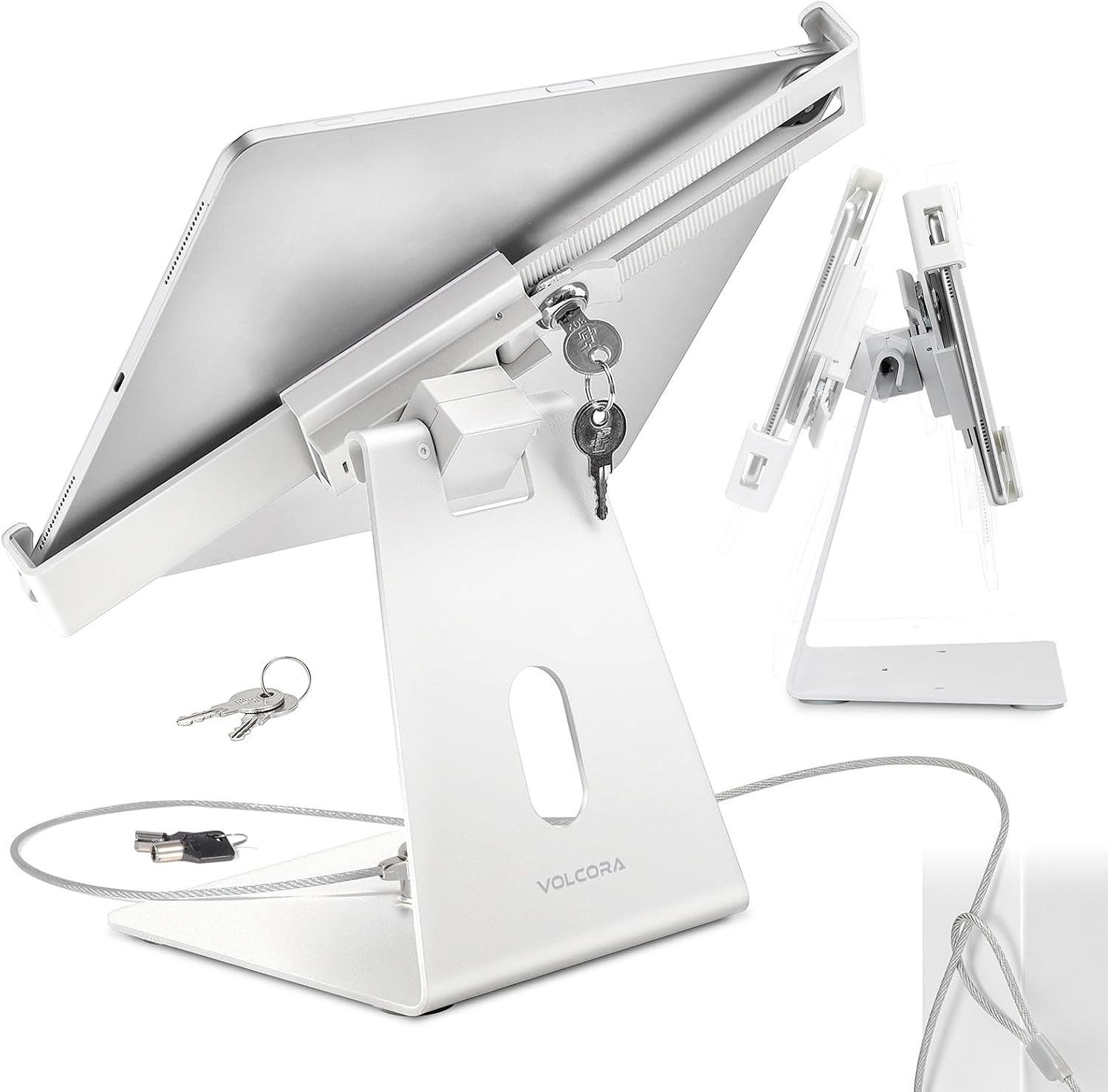 Volcora Anti-Theft Tablet Stand iPad Kiosk Stand with Lock, White 10-13'' iPa...
