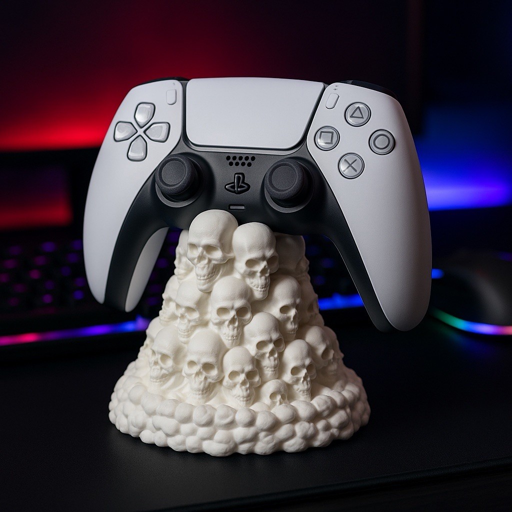 3D Printed Skull Controller Stand PS5 Xbox PC | White PLA Gamer Desk Gift 💀🎮