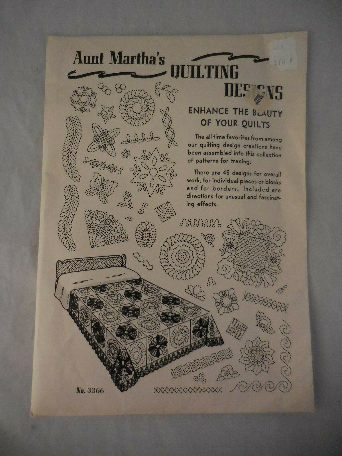 Vintage Aunt Martha's Quilting Designs 45 Designs NIP Uncut No. 3366