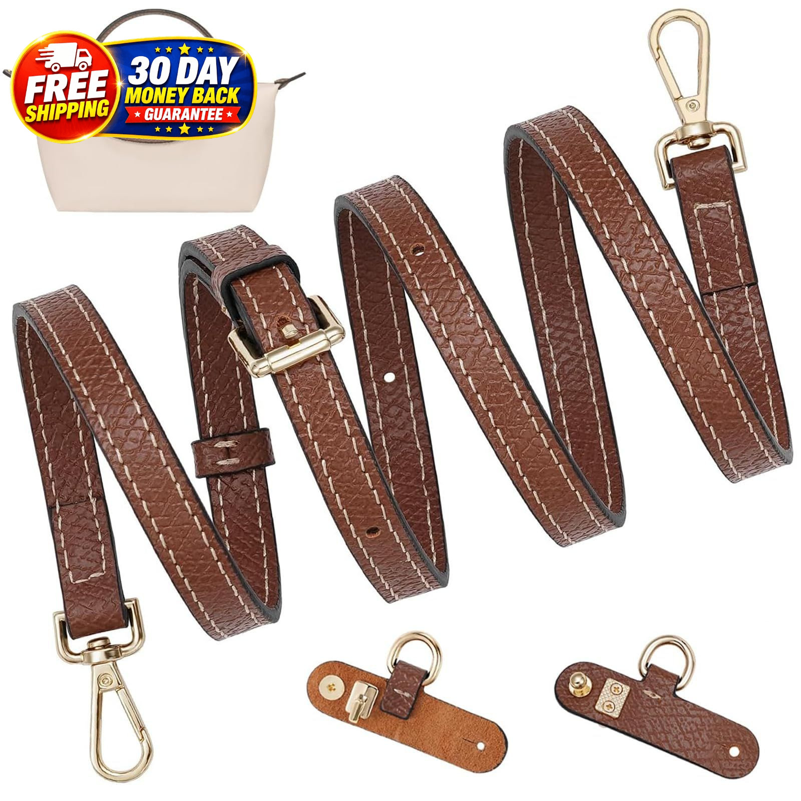 Crossbody Strap Replacement for Longchamp 37"-45" / 94-114cm, Brown