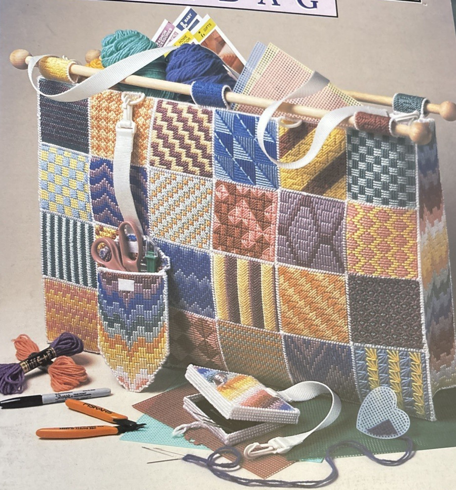 Vtg Rare Annie's Attic Sample Stitches Tote Bag Plastic Canvas 1997 Bk PCCP51