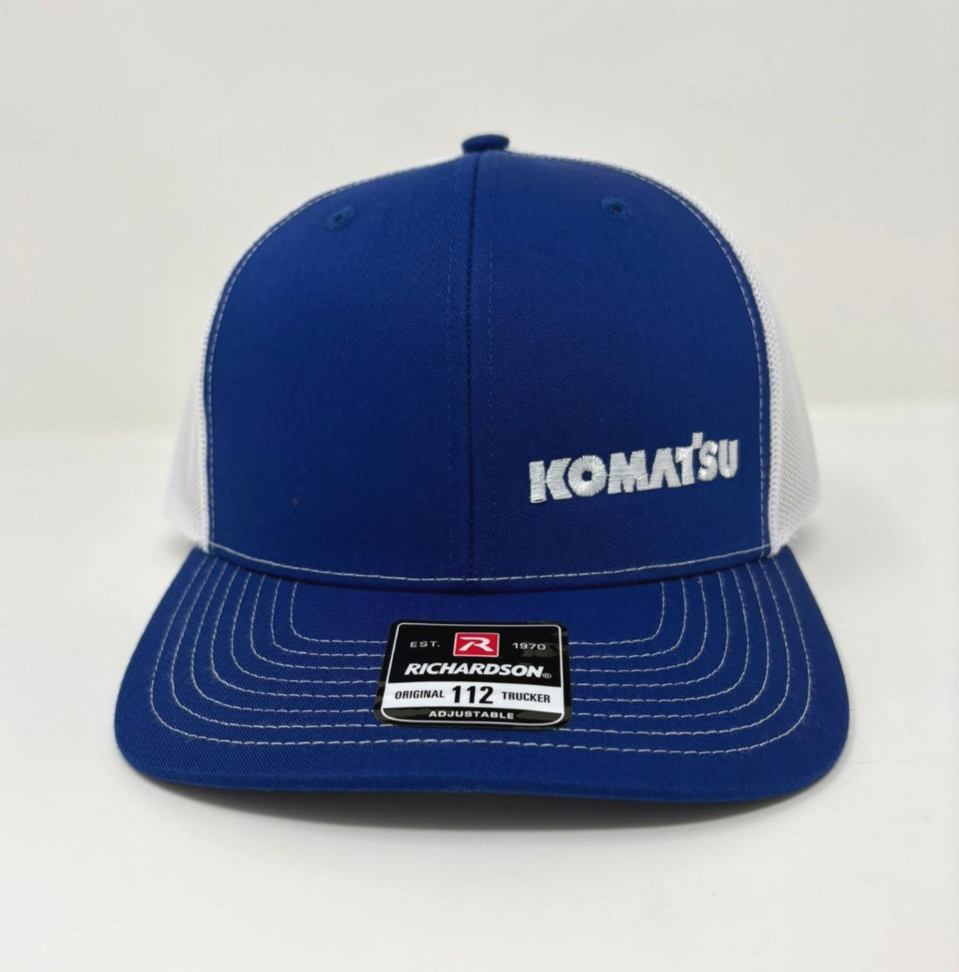 Komatsu Embroidered Richardson 112 Trucker Hat Cap - Royal Blue and White