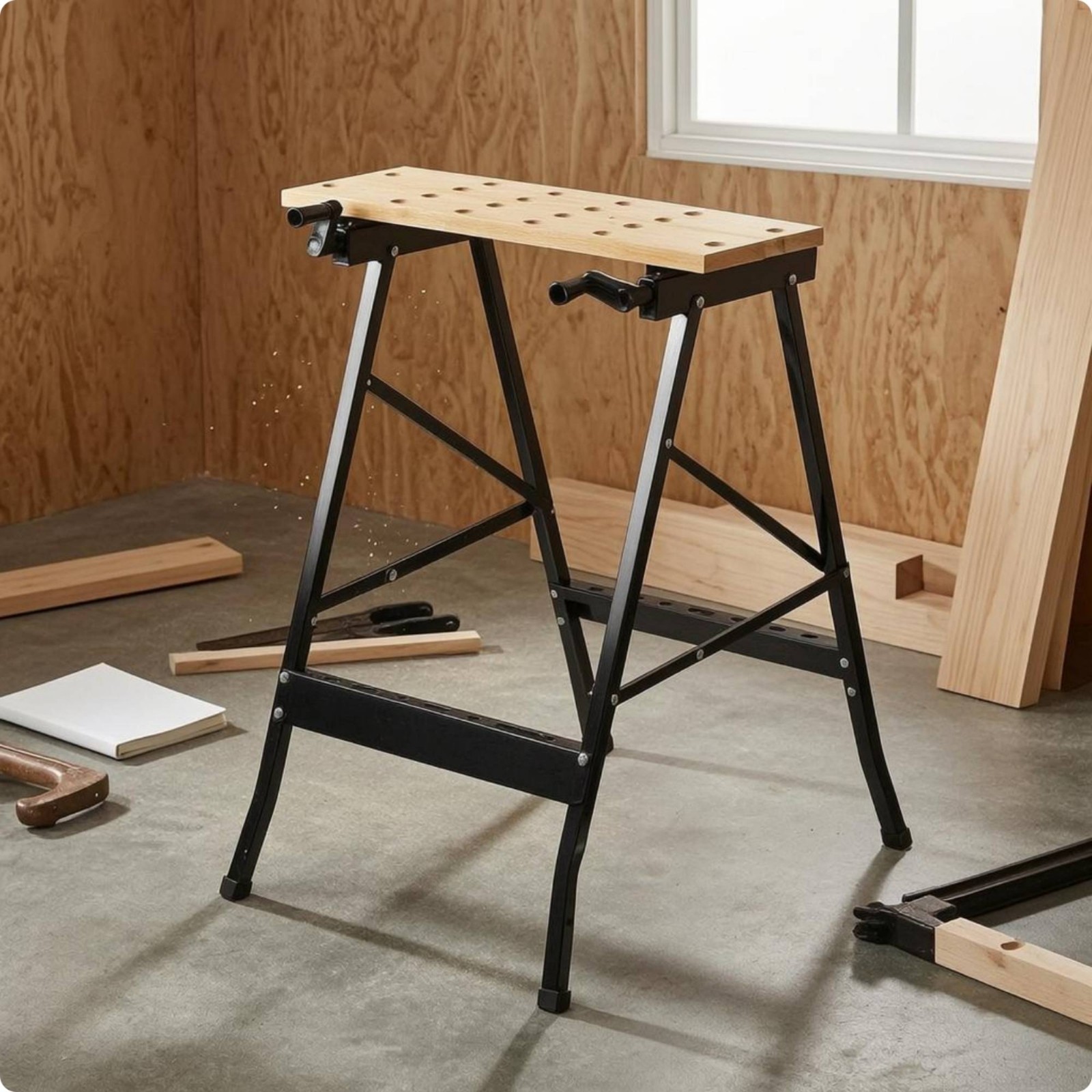 Folding Work Table Foldable Portable Work Table Adjustable Opening for Workshop
