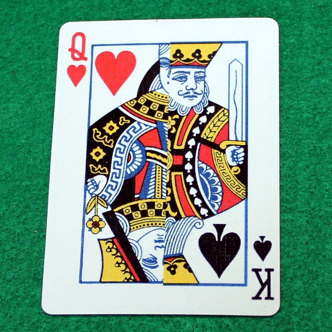 Queen of Hearts / King Spades, Half Vertical, Bicycle Printed Gaff Card, Blue